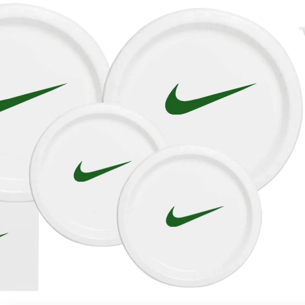 Sw00sh Plates | White & Green Basketball Party Paper Plates | Disposable 60 pcs